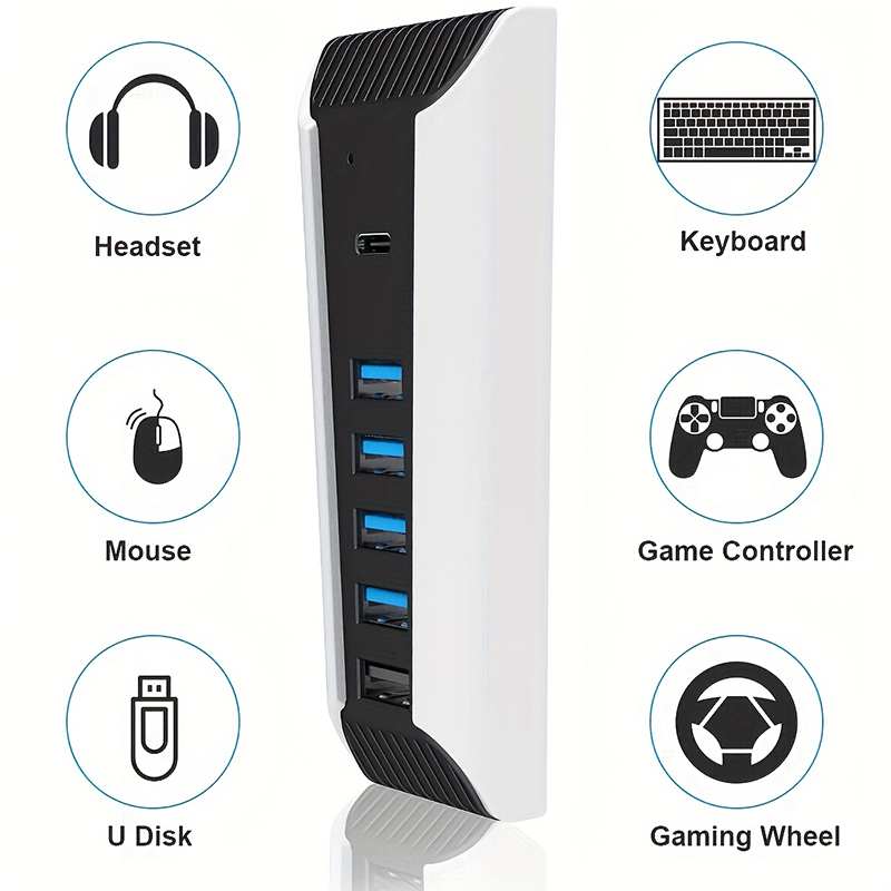 Gaming Keyboard Splitter - PS5コンソール用5 in 1 USBハブ、USB Cスプリッター、高速拡張アダプター、PlayStation 5ヘッドセット、キーボード、ゲームアクセサリー用