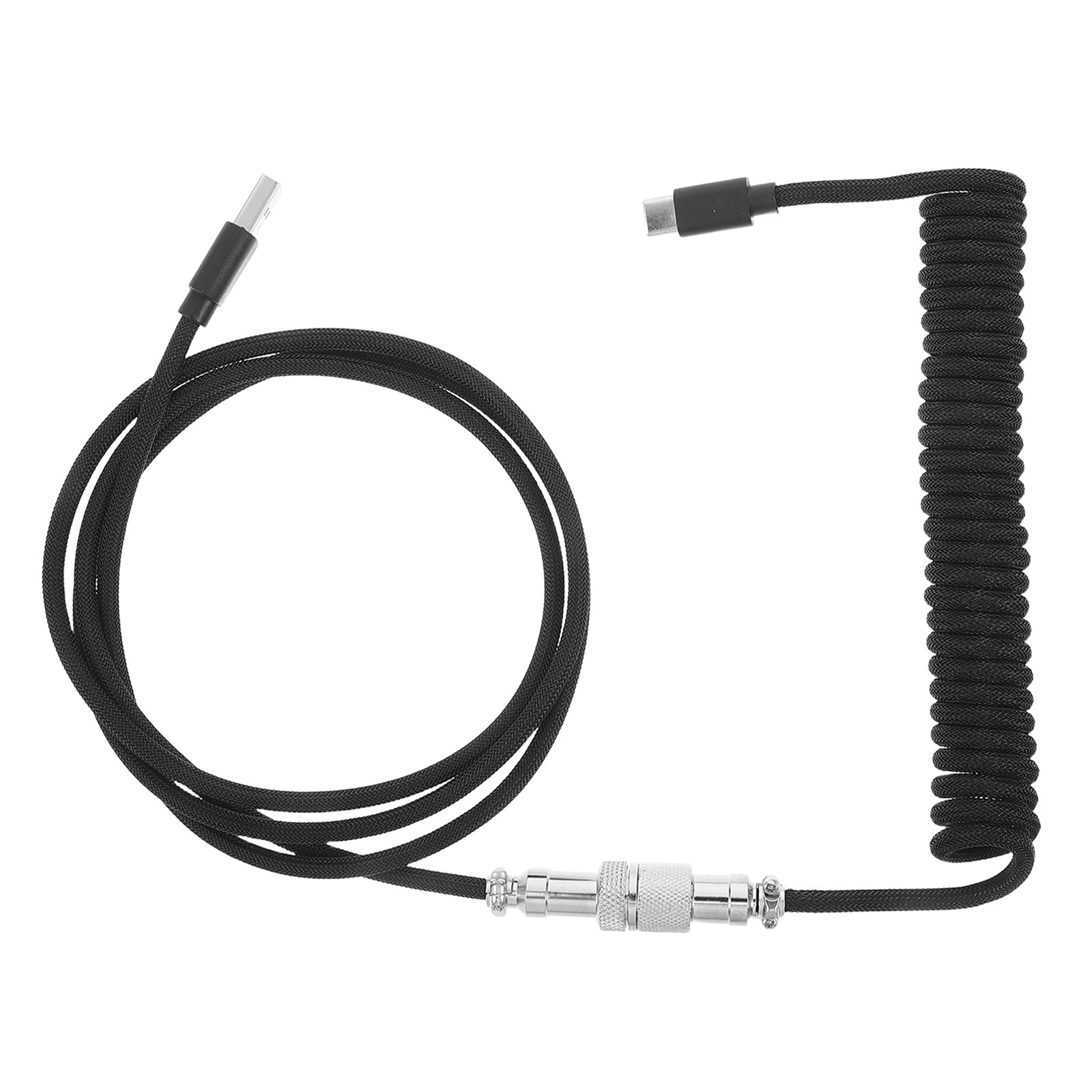 Gaming Keyboard Extension - メカニカルキーボード用コイルケーブル、編組USB C航空プラグ、高耐久ゲーミングキーボードコード、安定化PCゲーミングワイヤー