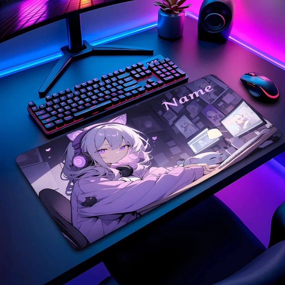 アニメガール柄ゲーミング大型デスクマット、カスタム名入り、滑 - Gaming Keyboard Name のレビューと価格