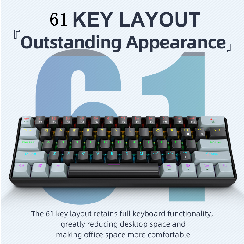 K61 有線メカニカルゲーミングキーボード、60% 61キー - Keyboard Gaming Blue Switch のレビューと価格